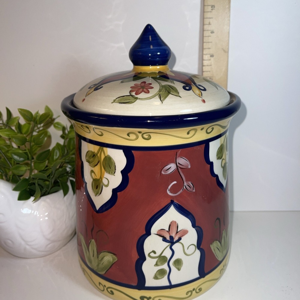 Pier 1 One Imports Vallarta Hand Painted Canister with Lid 9" RETIRED - Picture 2 of 7